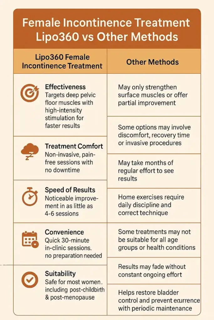 Comprehensive Guide To Female Incontinence Treatment Options 1 Table showing benefits of incontinence treatment Calne