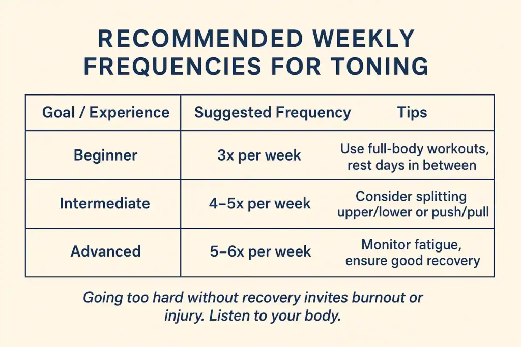 Achieving the Perfect Tone: How Often Should You Exercise for Results? 2 Graphic to show how often you should do exercise to help with toning Calne